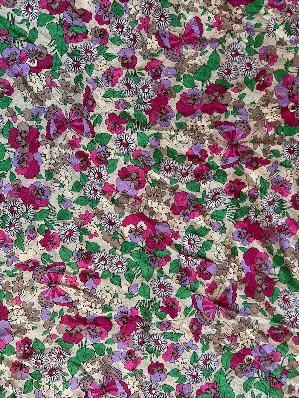 Oscar de la Renta Floral & Butterfly Silk Scarf in Cream, Pink & Green